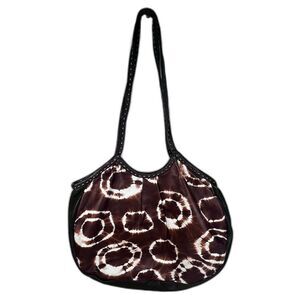 Sammy Ethiopia Handmade Leather Hobo Bag - Brown Tie Dye Print - Soft Sheepskin